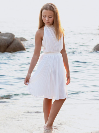 アイボリー スイート ノースリーブ ウェディング フラワー ガール ドレス キッズ ソーシャル パーティー ドレス