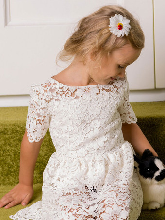 アイボリー子供ボールガウンパーティードレス結婚式かわいい半袖フラワーガールドレス