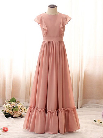 サーモンピンクアイボリー スイート ノースリーブ サッシュ フラワー ガール ドレス ディナー ドレス