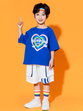 ヒップホップ ダンス衣装子供用ブルー女性ダンサー スカート トップ セット ポリエステル ストリート ダンス衣装