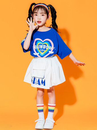 ヒップホップ ダンス衣装子供用ブルー女性ダンサー スカート トップ セット ポリエステル ストリート ダンス衣装