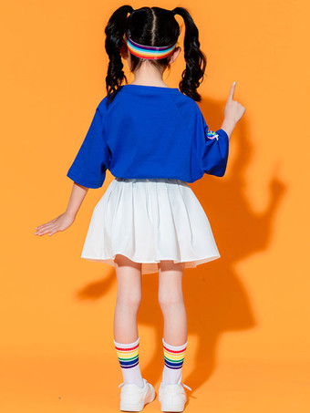 ヒップホップ ダンス衣装子供用ブルー女性ダンサー スカート トップ セット ポリエステル ストリート ダンス衣装