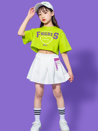 ヒップホップ ダンス衣装子供用グリーン女性ダンサー スカート トップ セット ポリエステル ストリート ダンス衣装