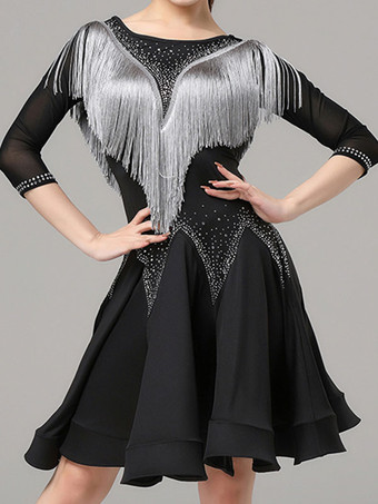 ブラック ラテンダンスドレス ロイヤルブルー レディース ライクラスパンデックス ドレス エレガント フリンジ ラテンダンサー ダンスウェア