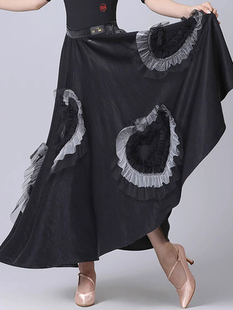 ブラック 社交ダンス衣装 パープル レディース ライクラスパンデックス フリル ロングスカート ダンスウェア