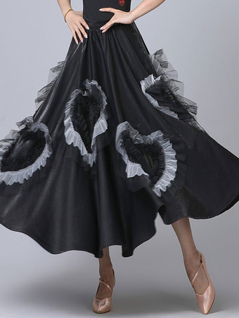 社交ダンス衣装 パープル レディース ライクラスパンデックス フリル ロングスカート ダンスウェア