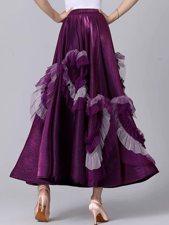 社交ダンス衣装 パープル レディース ライクラスパンデックス フリル ロングスカート ダンスウェア