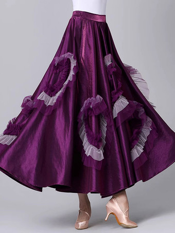 パープル 社交ダンス衣装 パープル レディース ライクラスパンデックス フリル ロングスカート ダンスウェア