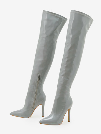 グレイレディース スティレットヒール パテントレザー オーバーザニーブーツ