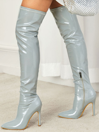 レディース スティレットヒール パテントレザー オーバーザニーブーツ
