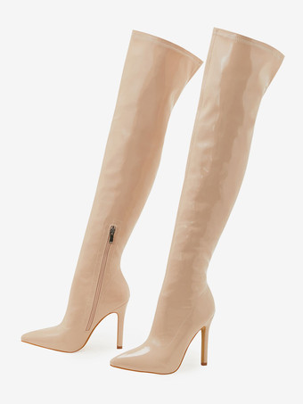 アプリコットレディース スティレットヒール パテントレザー オーバーザニーブーツ