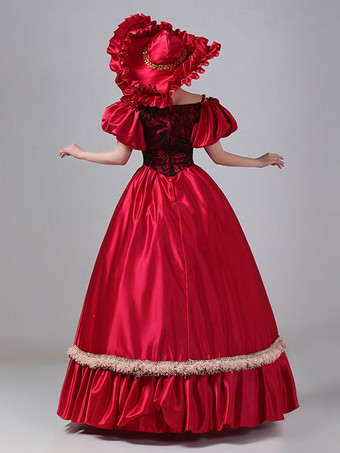 ブルゴーニュ レトロ コスチューム レース ポリエステル ドレス マリー アントワネット コスチューム 女性用 ロイヤル チュニック ヴィンテージ服 バーガンディ