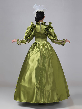 ダークネイビーレトロコスチュームフリルポリエステルドレスマリーアントワネット衣装女性のロイヤルチュニックヴィンテージ服