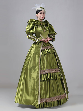 ダークネイビーレトロコスチュームフリルポリエステルドレスマリーアントワネット衣装女性のロイヤルチュニックヴィンテージ服