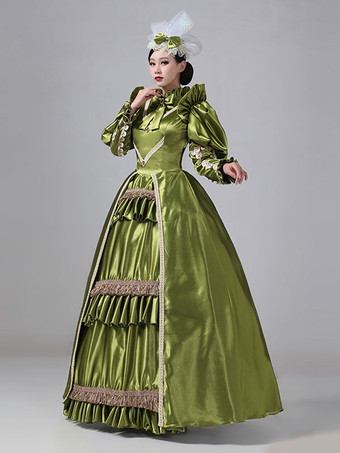 ダークネイビーレトロコスチュームフリルポリエステルドレスマリーアントワネット衣装女性のロイヤルチュニックヴィンテージ服