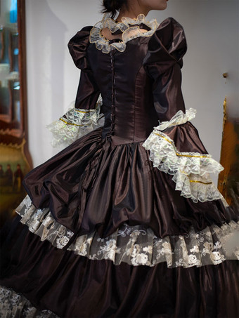 ディープブラウンレトロ衣装レースポリエステル帽子女性のヴィンテージマリーアントワネット衣装チュニック仮装夜会服