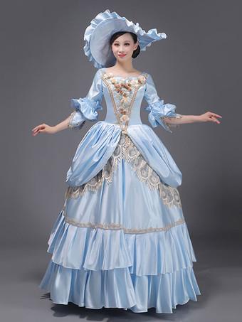 Light Sky Blue Retro Costumes Lace Polyester Hat Women's Marie Antoinette  Costume Royal Tunic Masquerade Ball Gown