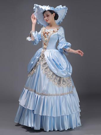 Light Sky Blue Retro Costumes Lace Polyester Hat Women's Marie Antoinette  Costume Royal Tunic Masquerade Ball Gown 