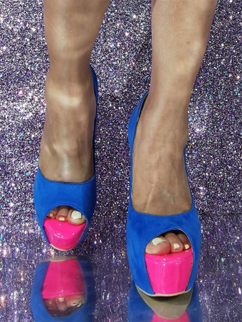 スエード プラットフォーム パンプス ブルー ラウンド トゥ セクシー ハイヒール