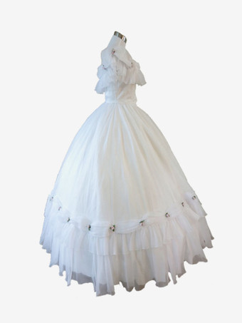 ホワイトレトロコスチュームフリルポリエステルドレス女性のレトロチュニックマリーアントワネット衣装 18 世紀の衣装