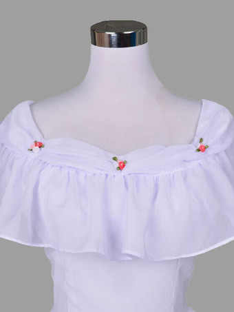 ホワイトレトロコスチュームフリルポリエステルドレス女性のレトロチュニックマリーアントワネット衣装 18 世紀の衣装