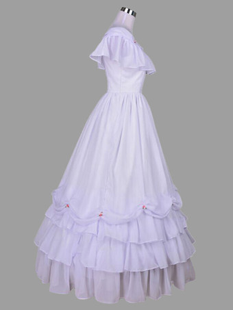 ホワイトレトロコスチュームフリルポリエステルドレス女性のレトロチュニックマリーアントワネット衣装 18 世紀の衣装