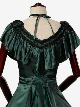 ダークグリーン レトロ コスチューム フリル マリー アントワネット コスチューム ポリエステル ドレス 女性用 レトロ チュニック 18 世紀 コスチューム