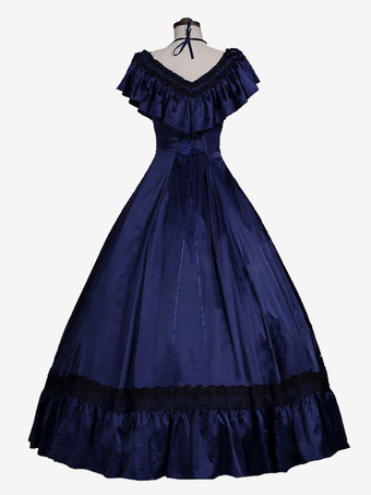 ダークグリーン レトロ コスチューム フリル マリー アントワネット コスチューム ポリエステル ドレス 女性用 レトロ チュニック 18 世紀 コスチューム