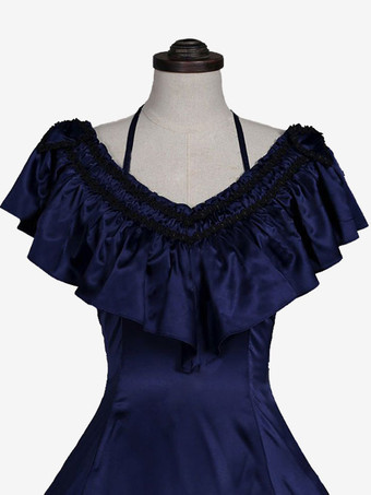 ダークグリーン レトロ コスチューム フリル マリー アントワネット コスチューム ポリエステル ドレス 女性用 レトロ チュニック 18 世紀 コスチューム