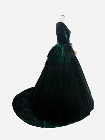 ディープブルーレトロコスチュームレースポリエステルマリーアントワネット衣装ドレス女性のレトロチュニックヴィンテージ服