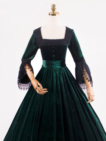 ディープブルーレトロコスチュームレースポリエステルマリーアントワネット衣装ドレス女性のレトロチュニックヴィンテージ服