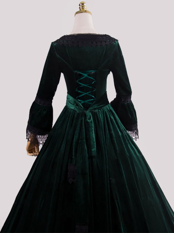 ディープブルーレトロコスチュームレースポリエステルマリーアントワネット衣装ドレス女性のレトロチュニックヴィンテージ服