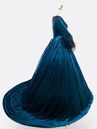 ディープブルーレトロコスチュームレースポリエステルマリーアントワネット衣装ドレス女性のレトロチュニックヴィンテージ服