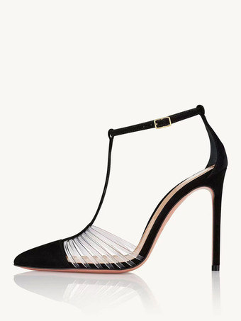 ブラック レディース ヒール サンダル ポインテッドトゥ サンダル スティレットヒール PU レザー