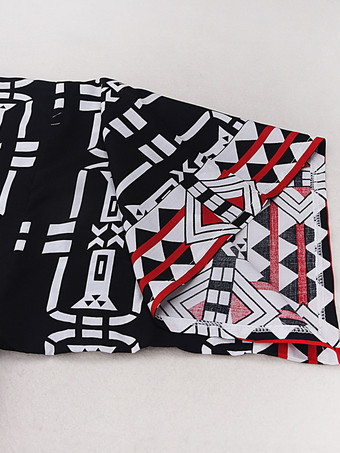 女性カバーアップブラック幾何学的なスプリットフロント V ネック長袖ハイスリット夏セクシーな水着