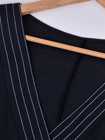 女性カバーアップ ブラック スプリット フロント V ネック ハーフスリーブ ロースリット 夏セクシーな水着