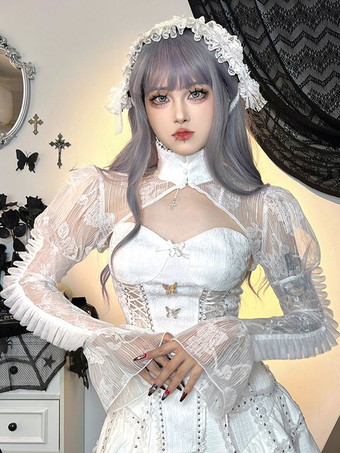 スチームパンク ロリータ カバーアップ ホワイト フリル レース トップ レース ポリエステル ロリータ アウター