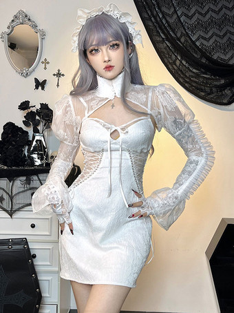 スチームパンク ロリータ カバーアップ ホワイト フリル レース トップ レース ポリエステル ロリータ アウター