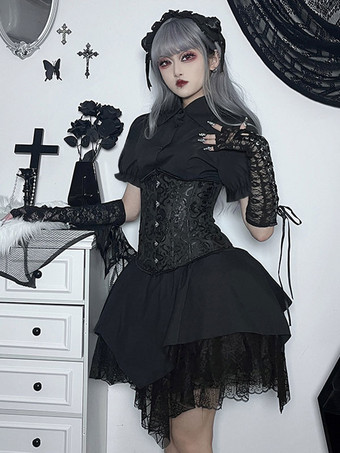 ブラック ゴシック パンク シャツ 半袖 ロリータ シャツ