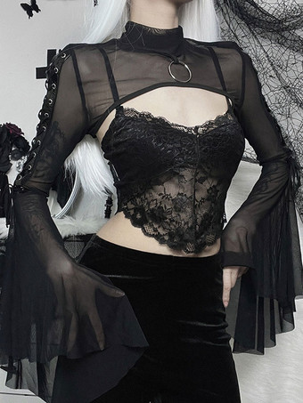 ゴスロリ カバーアップ ブラック グロメット レースアップ トップ ポリエステル ロリータ アウター