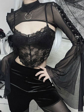 ゴスロリ カバーアップ ブラック グロメット レースアップ トップ ポリエステル ロリータ アウター