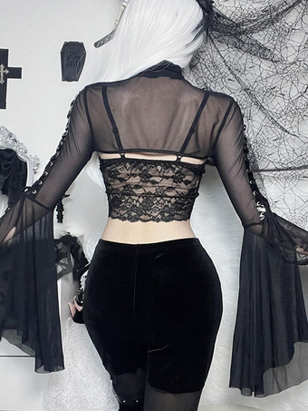 ゴスロリ カバーアップ ブラック グロメット レースアップ トップ ポリエステル ロリータ アウター