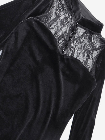   ゴシックドレス 長袖レース ロリータドレス チャイナドレス ブラック