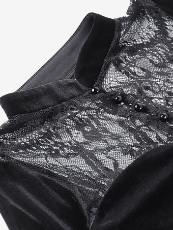   ゴシックドレス 長袖レース ロリータドレス チャイナドレス ブラック