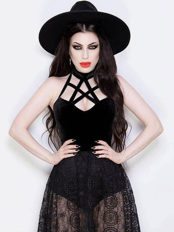 ブラック ゴシック パンク スタイル キャミソール トップ ホルター ロリータ トップ