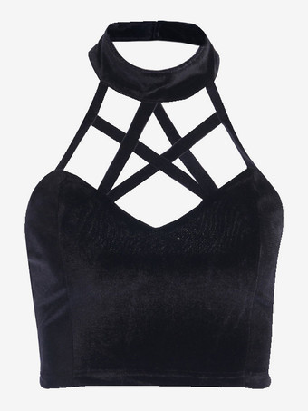 ブラック ゴシック パンク スタイル キャミソール トップ ホルター ロリータ トップ