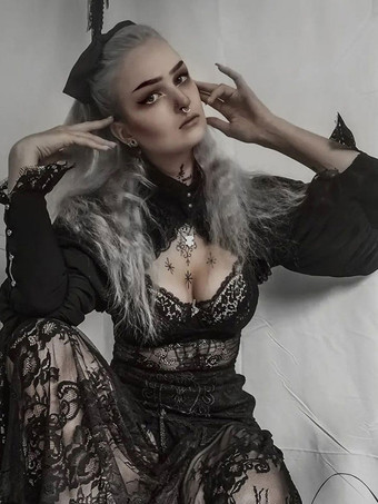 ゴスロリ カバーアップ ブラック フリル トップ レース ポリエステル カバーアップ ロリータ アウター