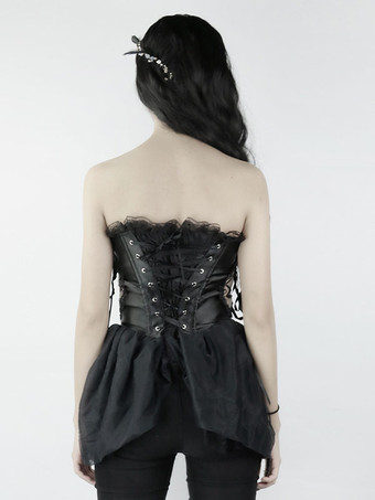 ロリータ コルセット 女性用 ブラック レースアップ レース ポリエステル