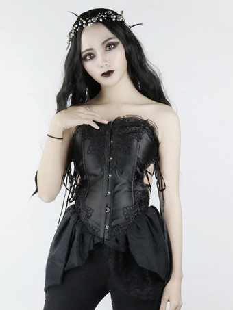 ロリータ コルセット 女性用 ブラック レースアップ レース ポリエステル