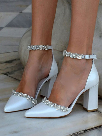 Wedding Shoes Bridal Pumps PU Leather Pointed Toe Chains